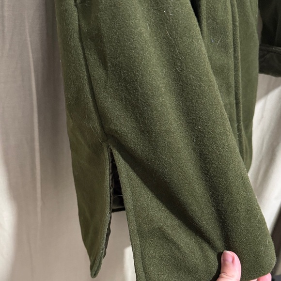 Women's Olive Green Pea Coat with Quilted Lining - Picture 3 of 3
